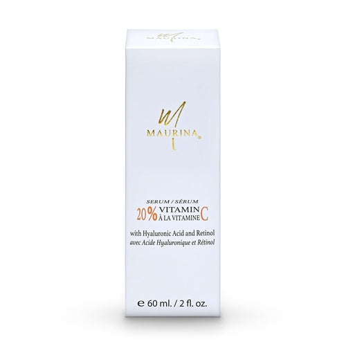 Cosmetolux 20% Vitamin C Serum with Hyaluronic Acid and Retinol in a clear glass bottle with a dropper applicator.