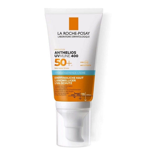 Cosmetolux La Roche Posay Anthelios UVmune SPF 50 facial sun cream in 50 ml tube, smooth texture, and lightweight formula.