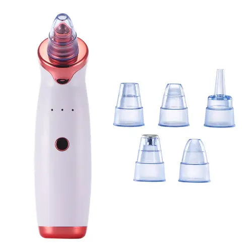 Cosmetolux electric blackhead remover device for acne treatment, showing a sleek black handheld tool with suction heads.