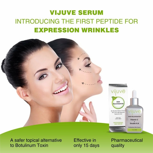 Cosmetolux Vijuve Vitamin C Face Serum with double hyaluronic acid and collagen, showing the serum bottle and dropper applicator.