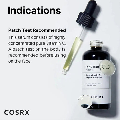 Cosmetolux COSRX The Vitamin C 13 Serum bottle with dropper, featuring bright orange packaging and clear labeling.