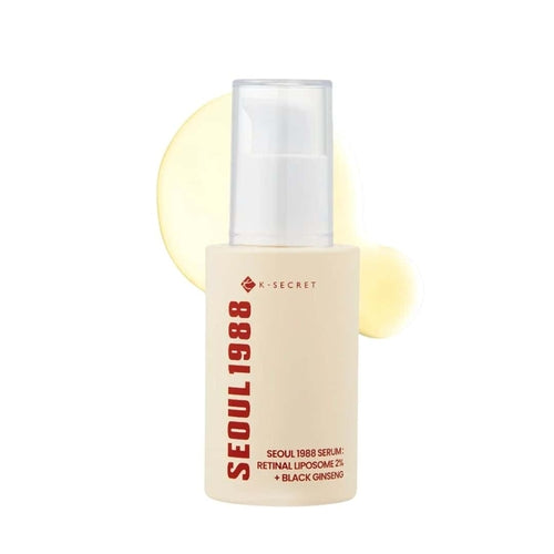 Cosmetolux K-SECRET SEOUL 1988 Serum with retinal liposomes and black ginseng in a sleek dropper bottle.