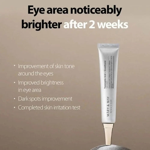 Three tubes of Cosmetolux Tranexamic Acid and Glutathion Eye Cream with applicators, designed for eye area skincare.