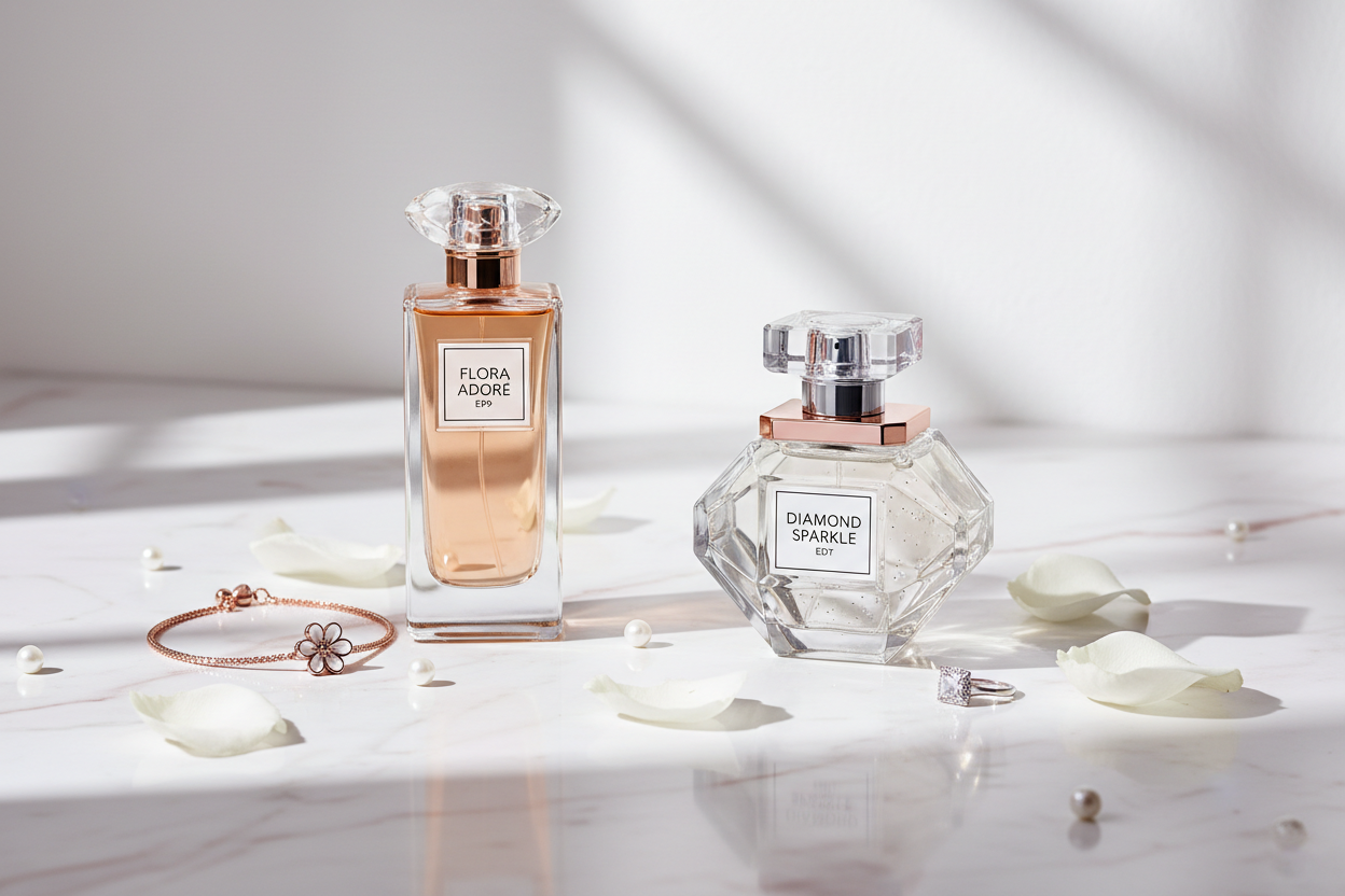 Cosmetolux luxury fragrance gift set featuring a collection of elegant perfume bottles and packaging.