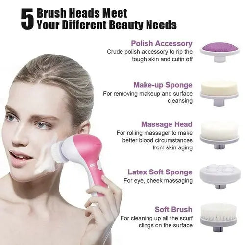 Five in One Face Cleansing Brush Set for Deep Cleaning and Gentle Massaging - The Ultimate Skincare Solution Cosmetolux