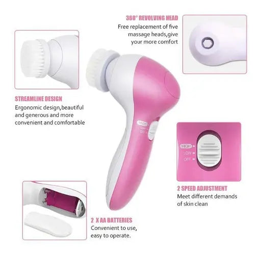 Five in One Face Cleansing Brush Set for Deep Cleaning and Gentle Massaging - The Ultimate Skincare Solution Cosmetolux