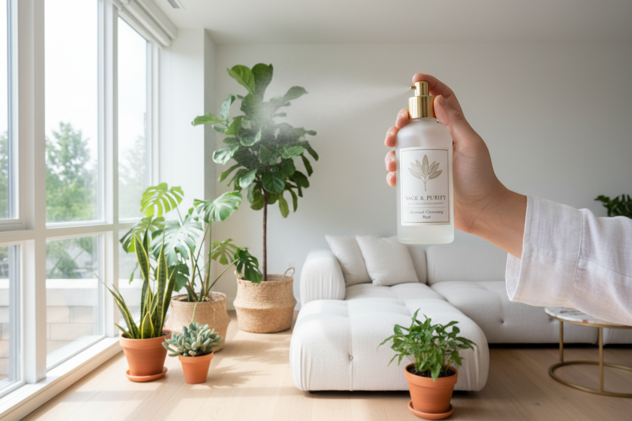 Sage spray being used in modern home